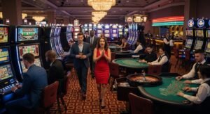 People Walking Around Inside a Casino