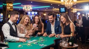 Young People Having Fun at a Blackjack Table in a Lively Casino