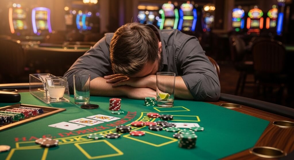 Sad Man Losing at Blackjack Table