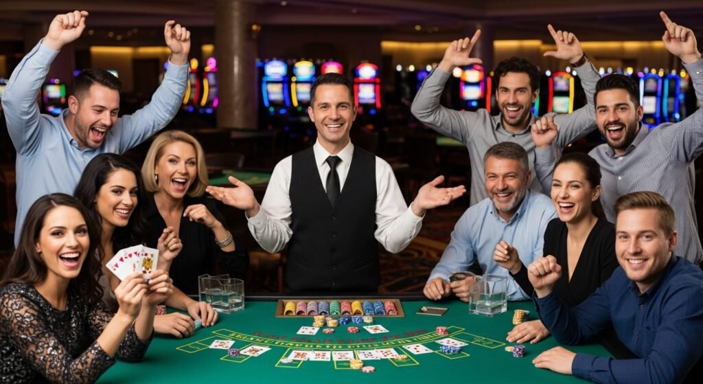 All People at Blackjack Table Celebrating