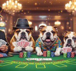 Bulldogs Playing Blackjack in a Casino