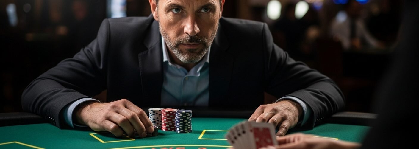 Blackjack Player Staring at the Deck of Cards