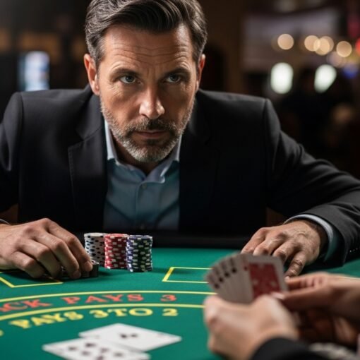 Blackjack Player Staring at the Deck of Cards