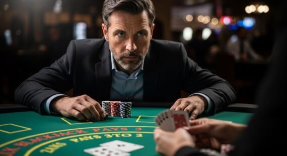 Blackjack Player Staring at the Deck of Cards