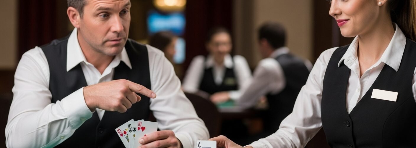 Blackjack Player Taking Insurance While the Dealer Laughs