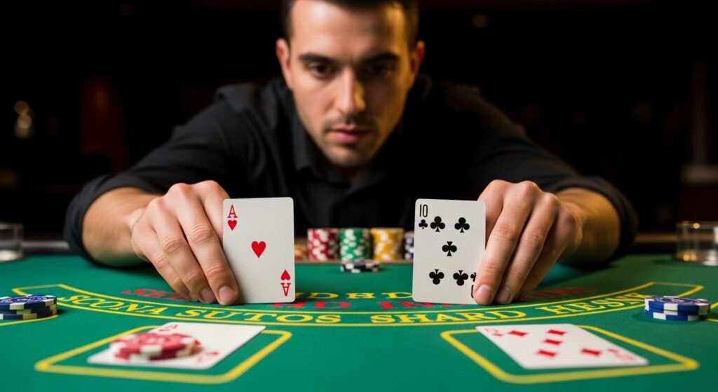 Blackjack Player Playing Two Hands is Dealt a Soft Hand and a Hard Hand