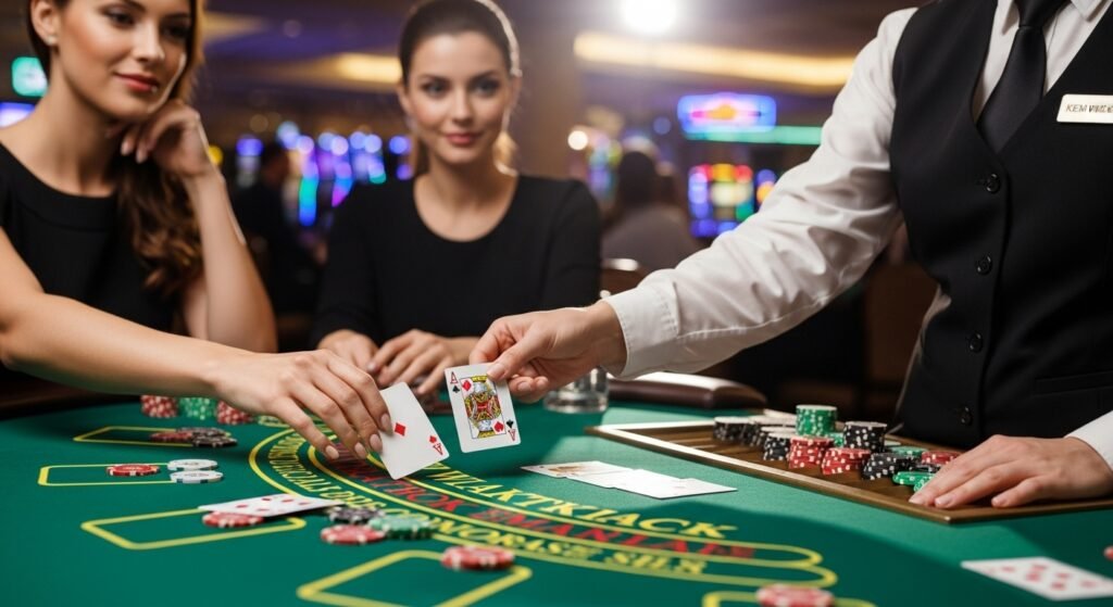 Woman is Dealt Two Aces at Blackjack Table