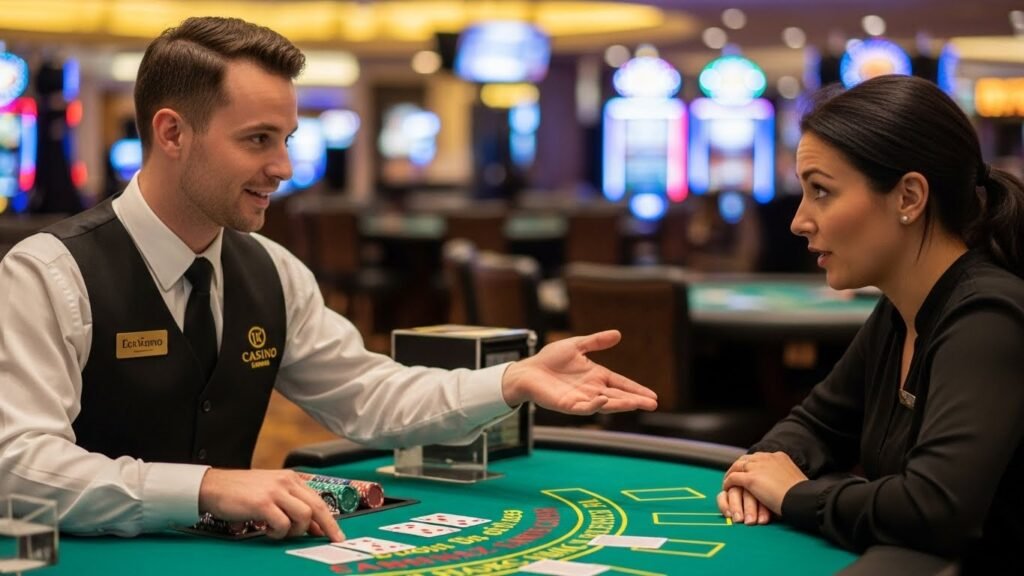 Dealer Teaching Player Basic Blackjack Skills