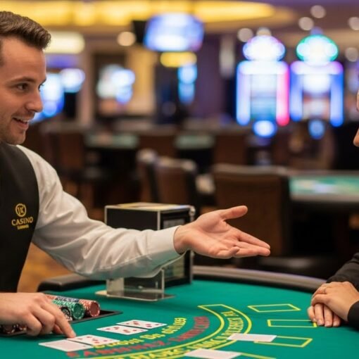 Dealer Teaching Player Basic Blackjack Skills