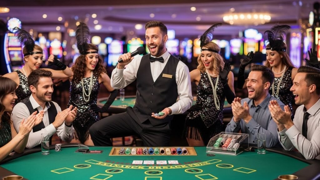 Blackjack Players Entertained by Singing and Dancing Dealer