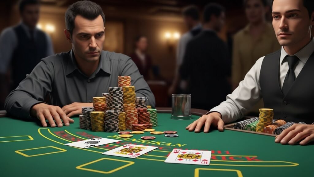 Blackjack Player Winning Stacks of Money on Multiple Hands Dealt