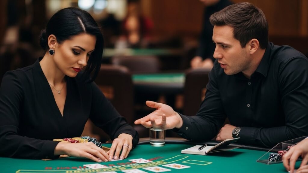 Blackjack Player Talking to Her Blackjack Coach About Blackjack Strategy