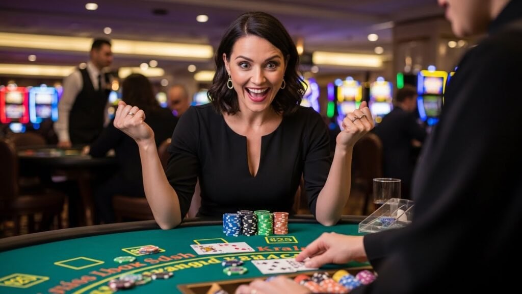 Blackjack Player Celebrating Her Blackjack Hand