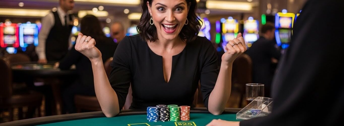Blackjack Player Celebrating Her Blackjack Hand