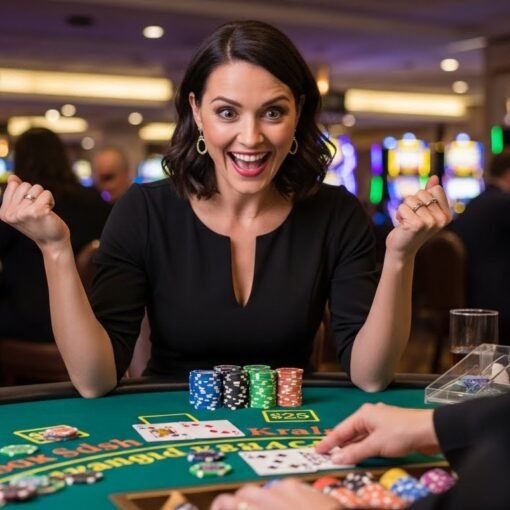 Blackjack Player Celebrating Her Blackjack Hand