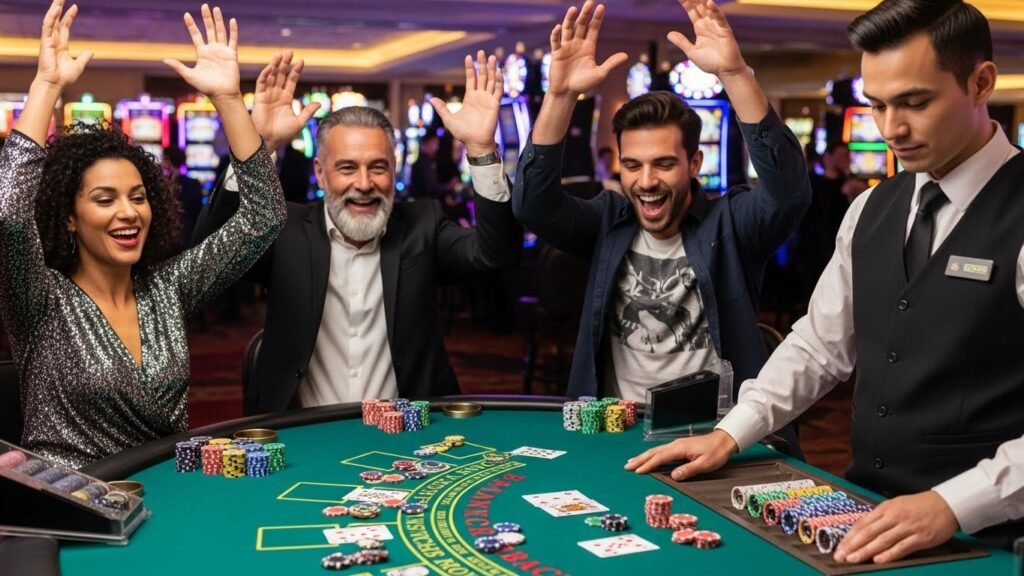 Blackjack Players Jumping Up and Down After Winning