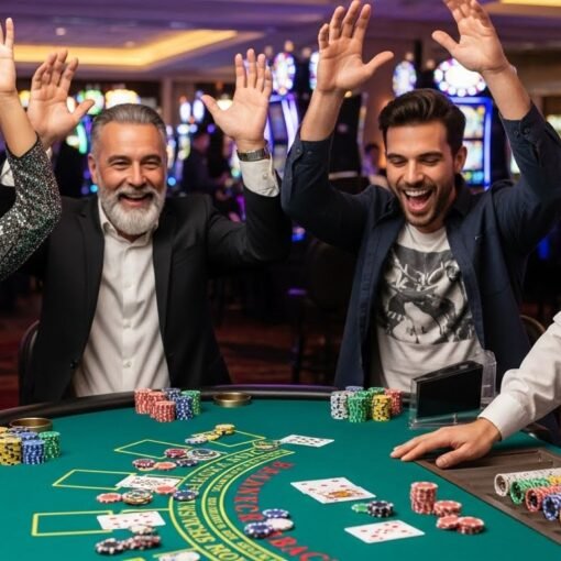 Blackjack Players Jumping Up and Down After Winning